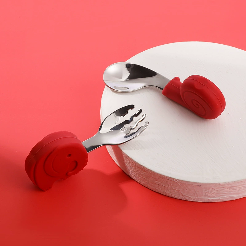 Spoon for baby, fork, children's silicone set, teaching tableware stainless steel for training, (Cross-border trading)