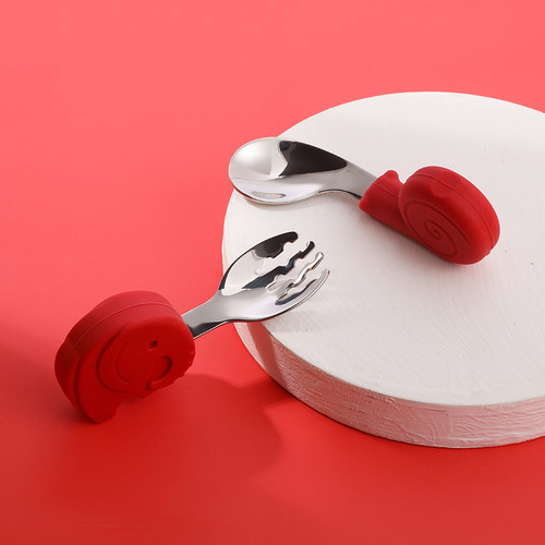 Cross-border infant spoon and fork set baby silicone soft spoon stainless steel tableware baby learning training spoon and fork