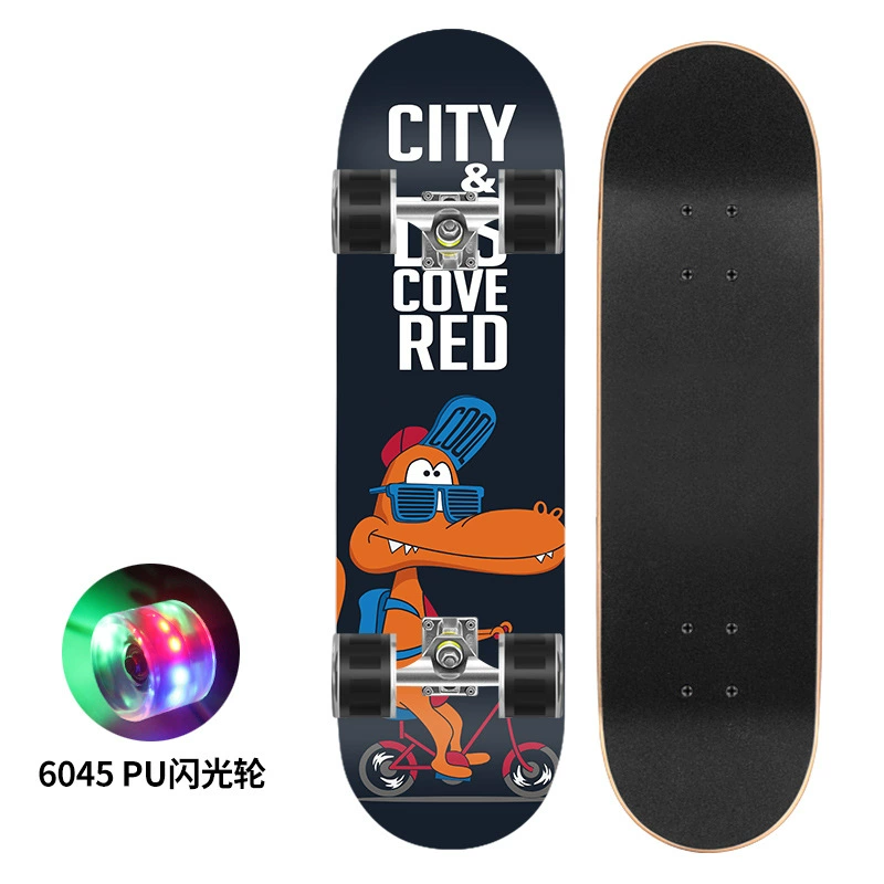 Polyurethane flash skateboard, 80×20 cm, double-kick deck, 6045 PU wheels, 300 lb load