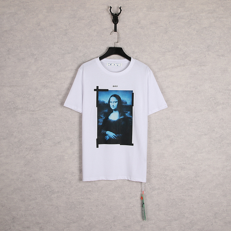 [Código Europeo] de flecha de gradiente clásico disuelto línea de advertencia de graffiti ow marca de moda pareja religiosa Camiseta de manga corta