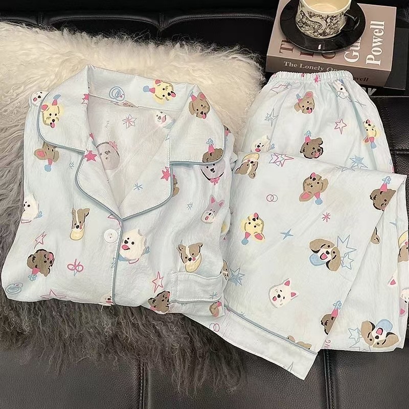 Al por mayor transfronterizo nueva primavera y otoño en línea explosión delgada nube de algodón dulce pijama de mangas largas pantalones largos ropa para el hogar cubierta