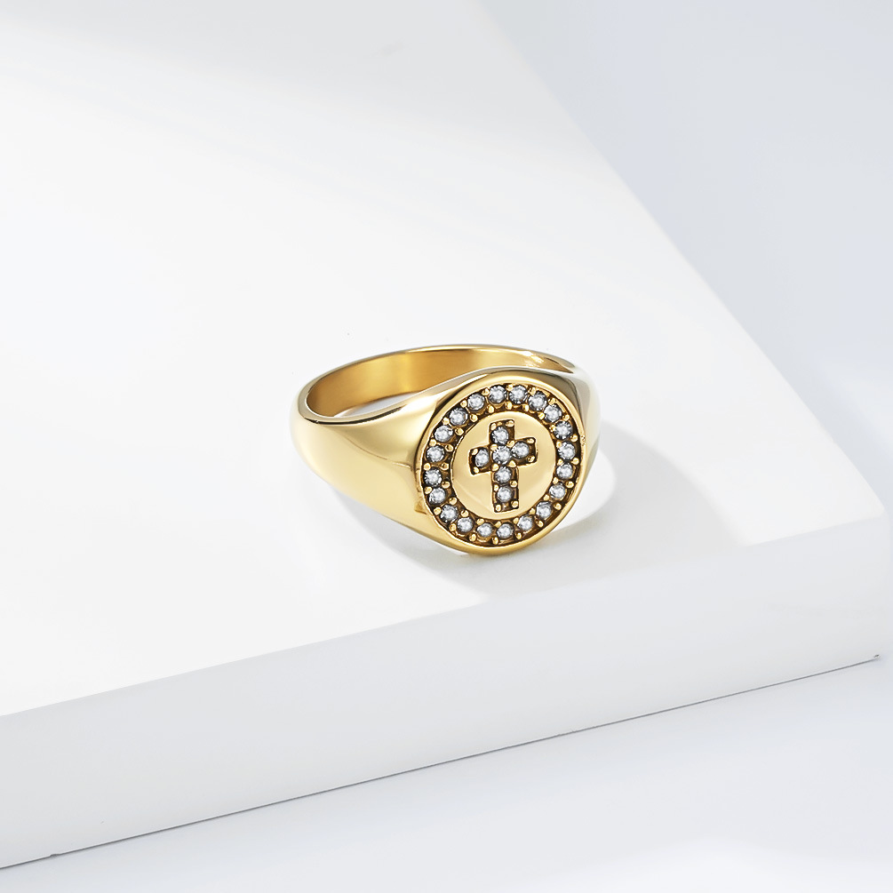 Unisex Titanium Steel Diamond Cross Ring Minimalist Trendy Jewelry_voghion.com