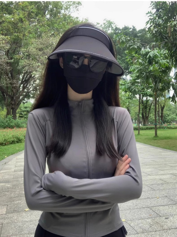 アイスシルク日焼け止め服 女性用 2025 スリムフィット スタンドカラー ヨガウェア 日焼け止め服セット 薄手ジャケット サイクリングウェア UPF50+|undefined