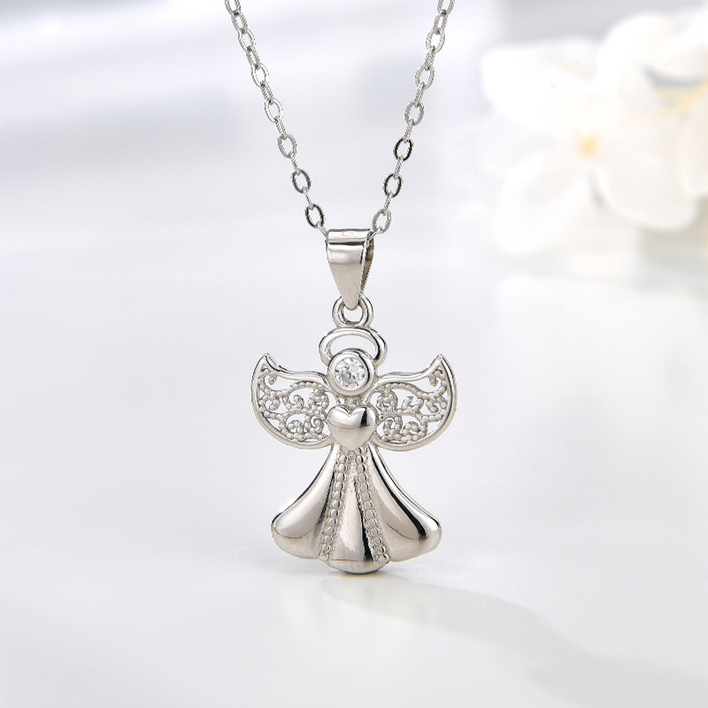 Joyas de Amazon transfronterizas Collar de ángel de plata de ley 925 Moda femenina Estilo europeo y americano Colgante de circón con incrustaciones Cadena de clavícula