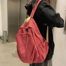 2025新款耐磨帆布纯色双肩包女大学生上课书包女韩版日系旅行背包