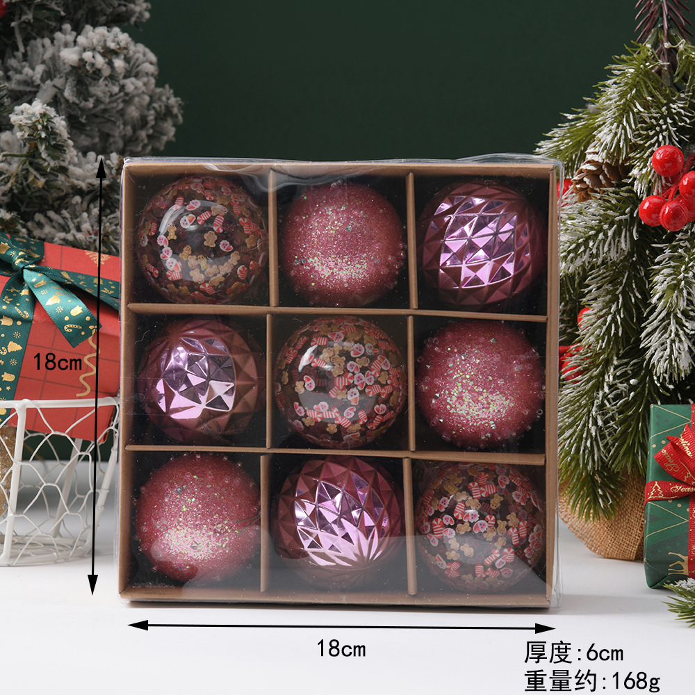 Adornos navideños transfronterizos de 6cm en caja de bolas navideñas pintadas colgantes de bolas decorativas escena tela al por mayor