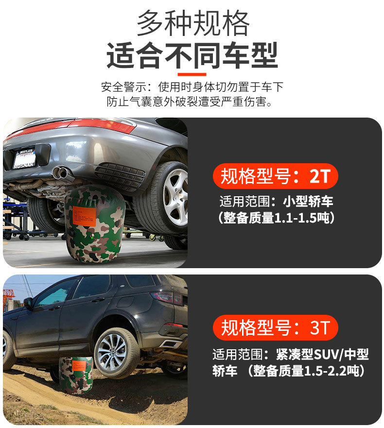 Customized inflatable 0kg top horizontal-type vehicle airbag for off-road vehicles, small cars, emergency rescue, portable 0kg top