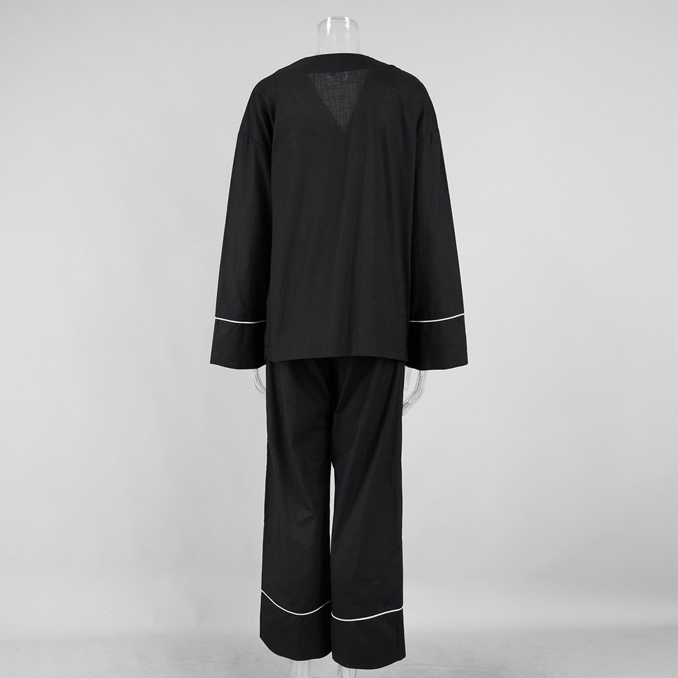 Bộ đầm hai món nữ áo cardigan cổ chữ V dài tay phối quần ống rộng — Màu be, Xanh lá cây, màu đen chi tiết 16