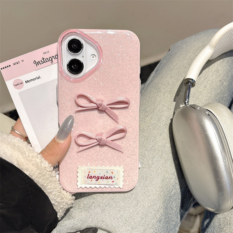 フラッシュ粉立体蝶ネクタイiPhone14/13はアップル16/15promax携帯電話ケースの転倒防止カバーを適用している|undefined