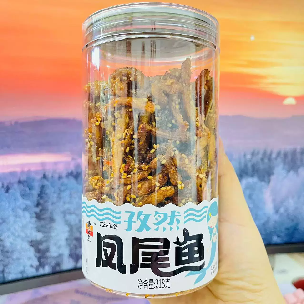 香辣凤尾鱼零食鱼干218克一桶整箱24桶孜然味鱼干零食即食