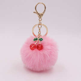 可爱樱桃毛绒钥匙扣  合金樱桃毛球球包包挂件服装箱包钥匙链配饰