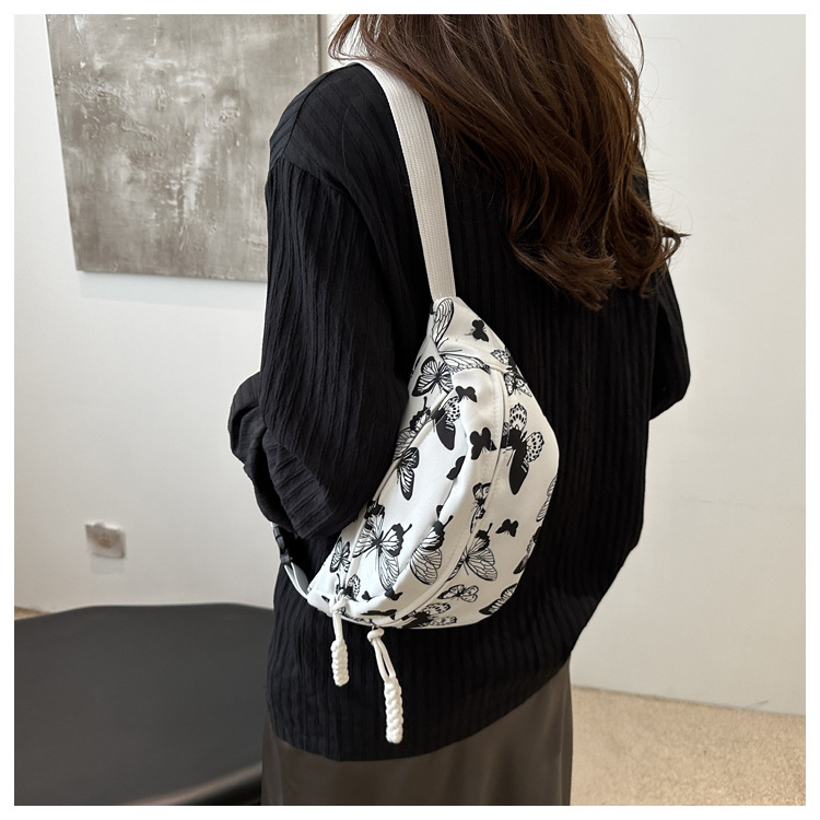 Women's Medium Oxford Cloth Butterfly Leopard Streetwear Dumpling Shape Zipper Shoulder bag monogram Saddle bag monogram display picture 7