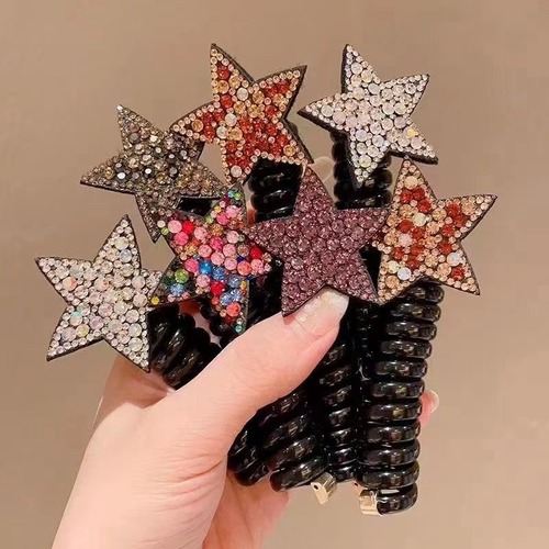 New style rhinestone star hair band phone cord hair band for children that does not hurt hair, little girl five-pointed star hair accessories headband