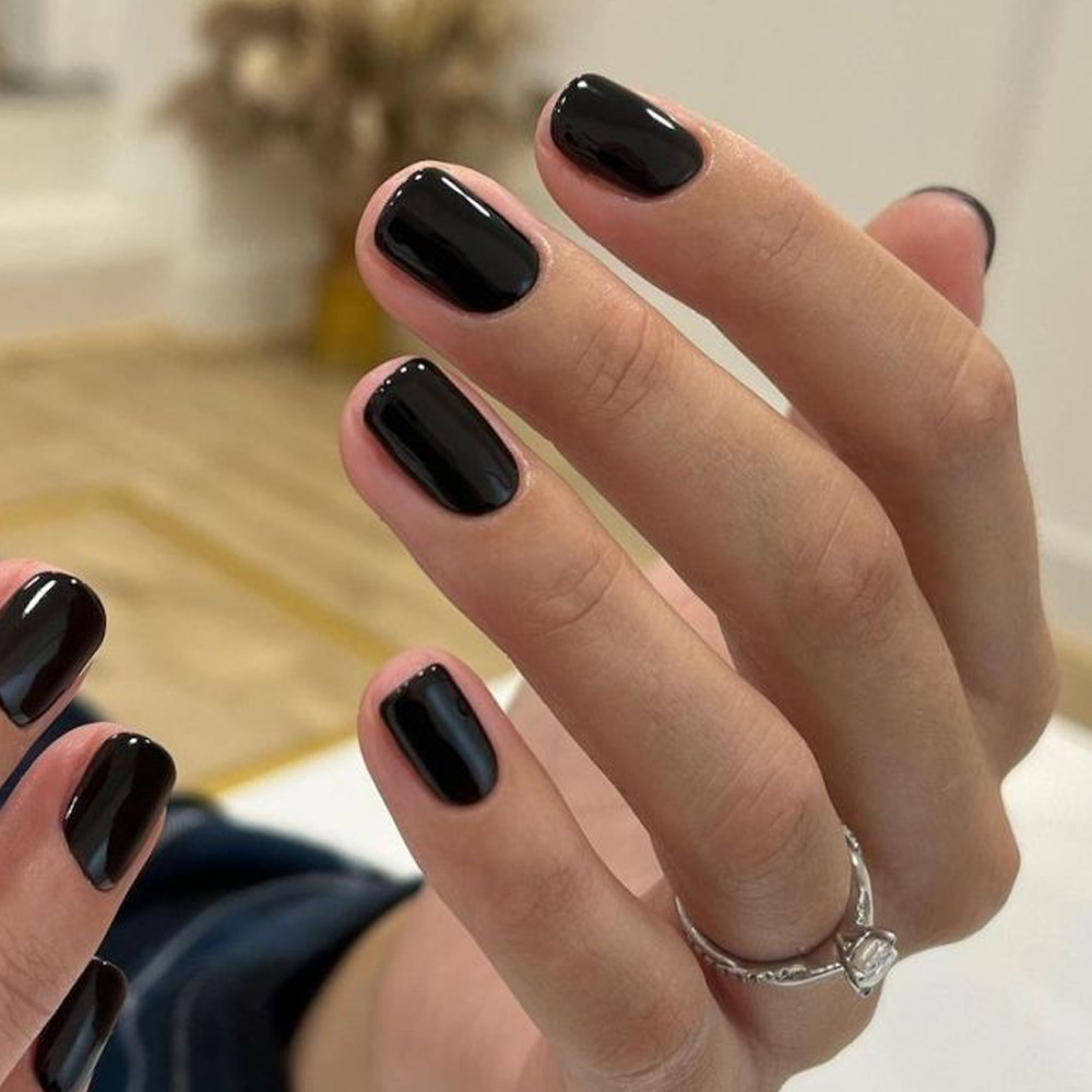 Comercio exterior mejor venta brillante negro puro desgaste de uñas europeas y americanas vientos blanquear uñas 24 piezas uñas falsas al por mayor