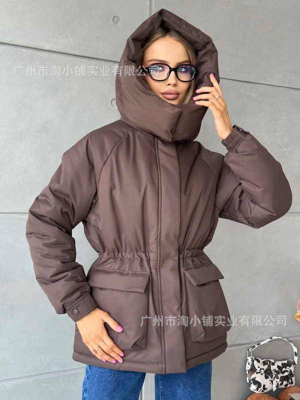 韩国洋气冬季新品简约大口袋设计感 休闲连帽 气质短款百搭服外穿|undefined