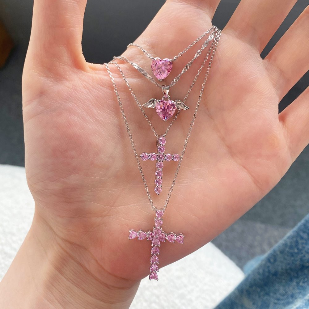 Simple Style Shiny Cross Heart Shape Wings Sterling Silver Plating Inlay Zircon Pendant Necklace 1 Piece display picture 4