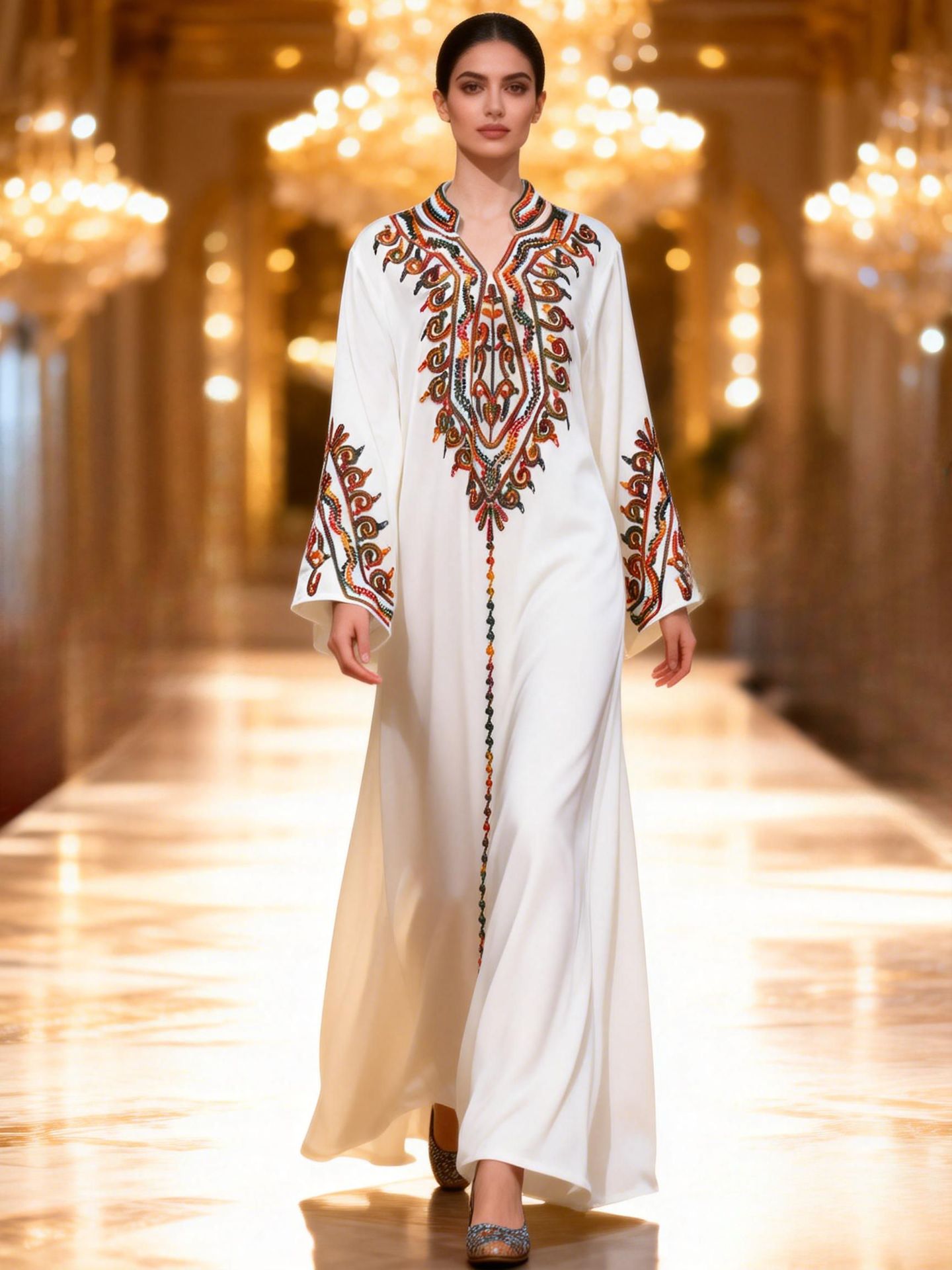New In Stock Muslim Embroidered Robe, Middle Eastern Clothing, Abaya, Loose-fitting Women's Long Dress From Dubai,_ecoleips.com