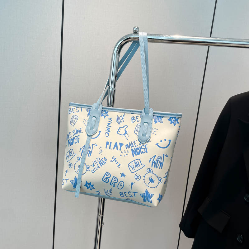 Bolso para axila de gran capacidad 2024 otoño e invierno nuevo bolso de hombro con estampado de dibujos animados lindo bolso de arte dulce