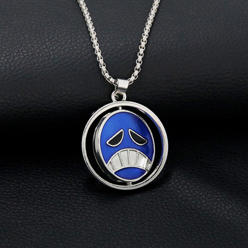 One Piece anime peripherals: Fire Fist Ace, same resin necklace with smiling face and crying face, double-sided rotating cos pendant