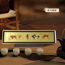 五牛积福图工艺品摆件铜雕画桌面装饰礼品