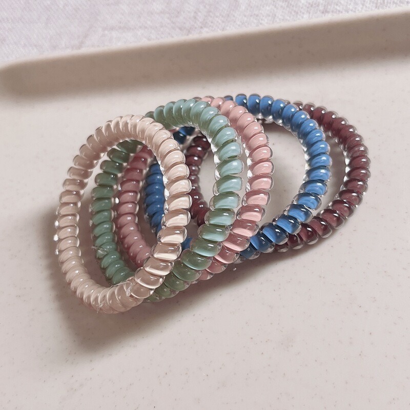 5cm Fine Jelly Macaron Color Silk Screen Printing High Quality Telephone Line Hair Rings Hair Rope Pamping Pills