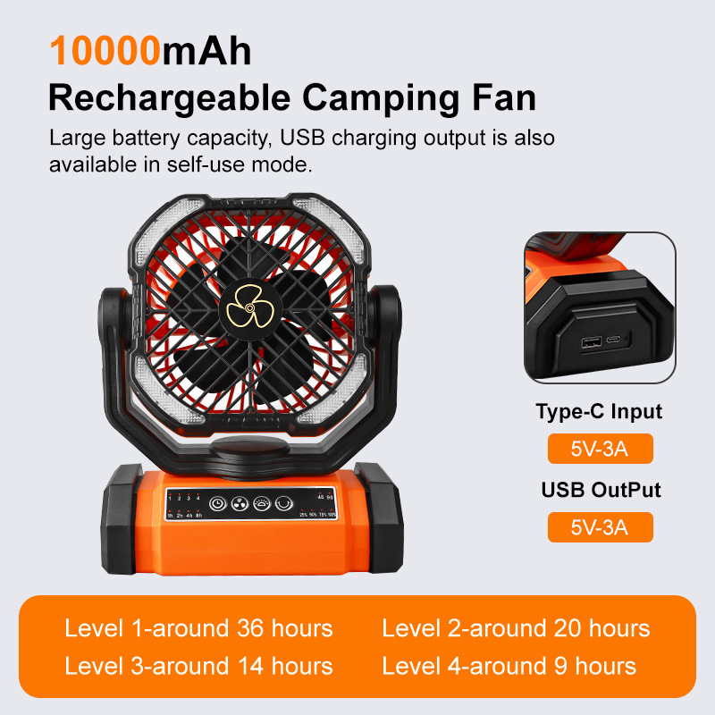 Ventilador de iluminación al aire libre transfronterizo portátil de gran capacidad sin pole regulador de velocidad camping pesca camping tent fan light