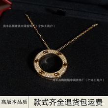 卡家满钻大饼项链圆饼吊坠镀18K轻奢小众设计白金色三钻项链礼物