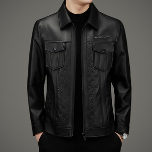 Spring New Genuine Leather Coat Sheepskin Men's Short Fashion Casual Leather Jacket Lapel Frock Fashion Coat