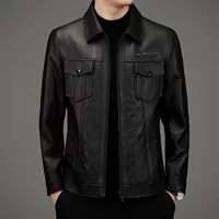 Весенние новые кожаные кожаные пальто овчины мужские короткие модные повседневные кожаные куртки с отворотом