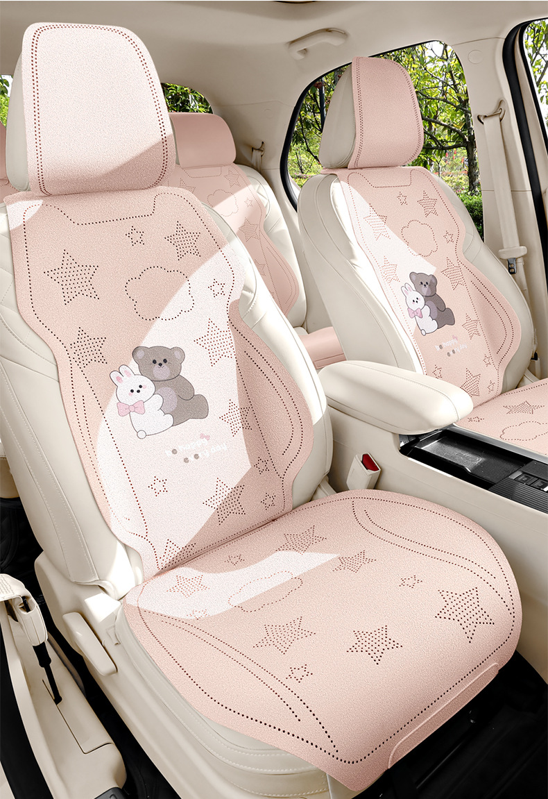 Cartoon Bear and Rabbit Saddle Pad Half-Cover Car Seat Cushion Suitable for Ford Focus, Volkswagen Sagitar, Honda Civic, Audi A3, Universal for All Seasons