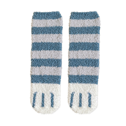 Powder blue cat claw coral velvet socks autumn and winter thickened women's mid-calf socks warm sleep socks floor socks confinement socks