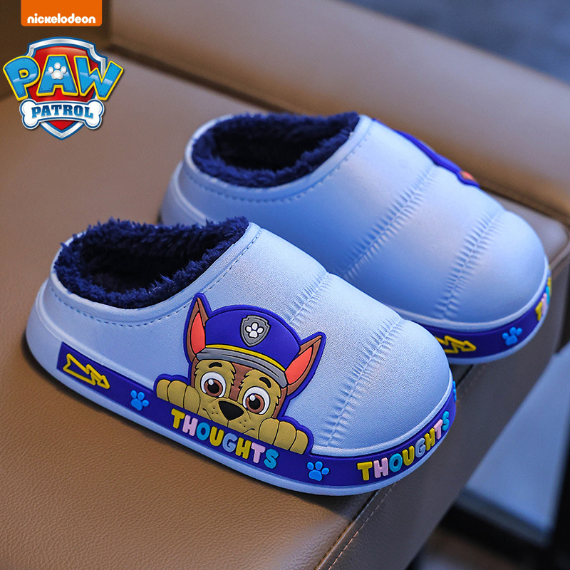 Zapatillas de algodón para niños del equipo Wang Wang, tacones de bolso para niños, zapatillas impermeables de interior para niños de invierno, zapatos de algodón para bebés para el hogar cálidos