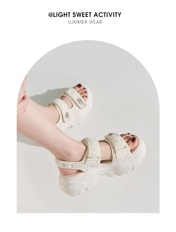 Sandal thể thao đế dày ZHR cho nữ, quai chữ V, khóa dán, chống trượt, đi biển mùa hè — G663 màu be chi tiết 16