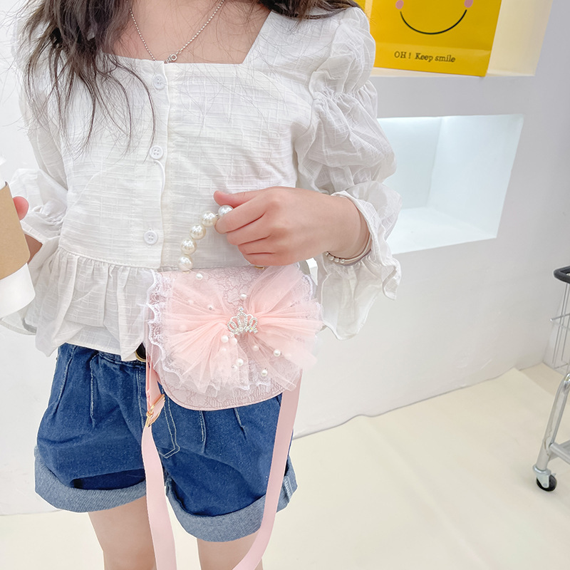 2022 nuevo bolso de los niños lindos niñas de moda occidental princesa mini bolso de hombro de encaje bolso de la perla