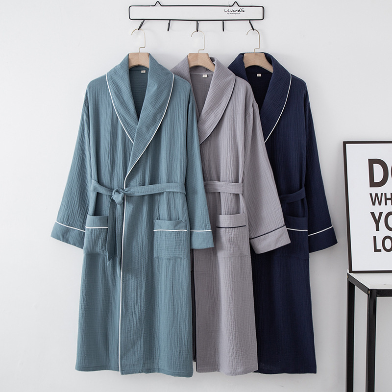 Japanese Spring and Autumn Cotton Hotel Men's Bathrobe Cotton Plus Size 200 Jin Long Nightgown Bathrobe Hot Spring Sweat Japanese Spring and Autumn Cotton Hotel Men's Bathrobe Cotton Plus Size 200 Jin Long Nightgown Bathrobe Hot Spring Sweat