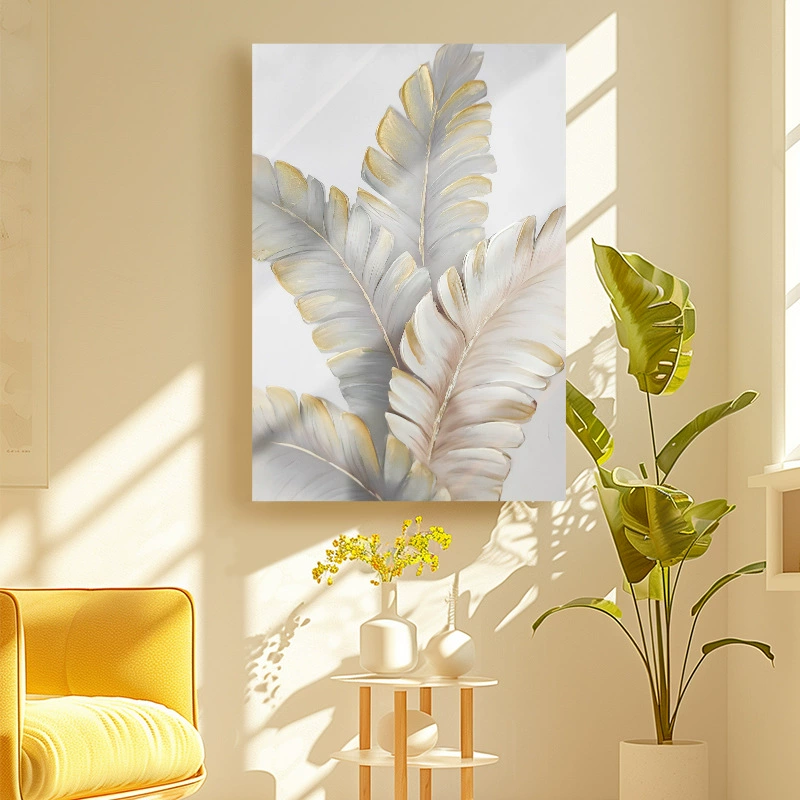 Фон для гостиной, полуручная декоративная живопись, банановый лист, песчаник, стерео текстура, картина для входа, декоративная картина с цветком