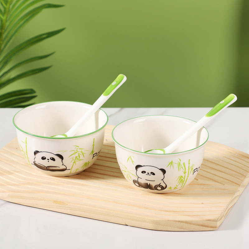 Japanese Ceramic Rice Bowl Household Particularly Beautiful Bowl and Spoon Set Tableware 2 Bowls 2 Spoons