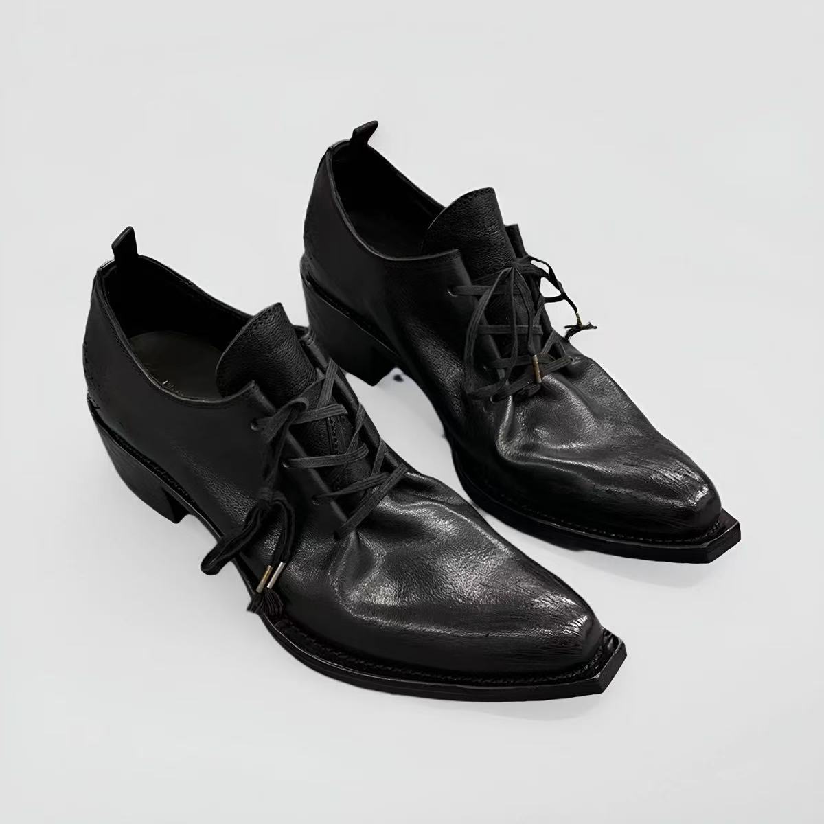 Black Distressed Handmade Shoes for Men and Women, Pointed Toe Wizard Shoes, Thick Heels, Thick Soles, Small Leather Shoes, Retro Low-Top Shoes