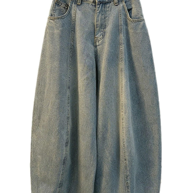 2026 New European Style Relaxed Versatile Balloon Retro Jeans for Women Casual Loose Wide-Leg Curved Long Pants