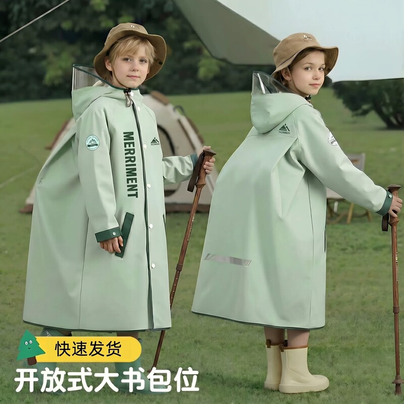 Children's Raincoat for Boys and Girls, Single-Person, Full-Body Waterproof, Eco-Friendly, Lightweight, Long Style with Backpack Space, Student-Specific Rain Poncho