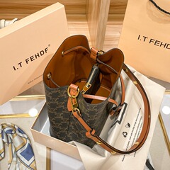 Women's 2024 New Simple Genuine Leather Bucket Bag, Stylish Single Strap Crossbody Bag with Detachable Shoulder Strap, Versatile and Large Capacity