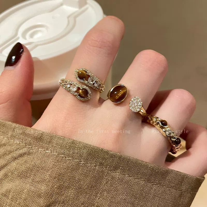 美拉德蛇形虎眼石开口戒指女高级独特设计感复古食指戒感轻奢指环