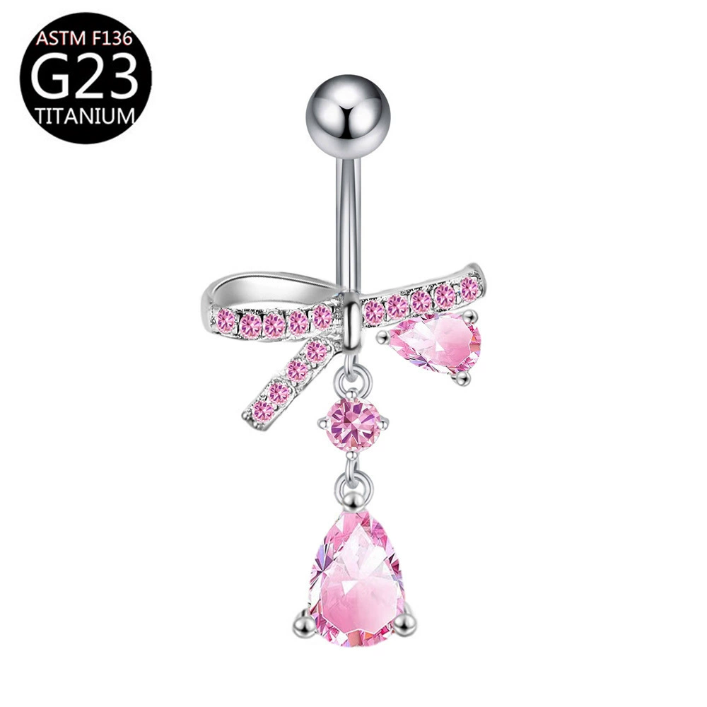 Belly button piercing with zircon drop-shaped, flowered