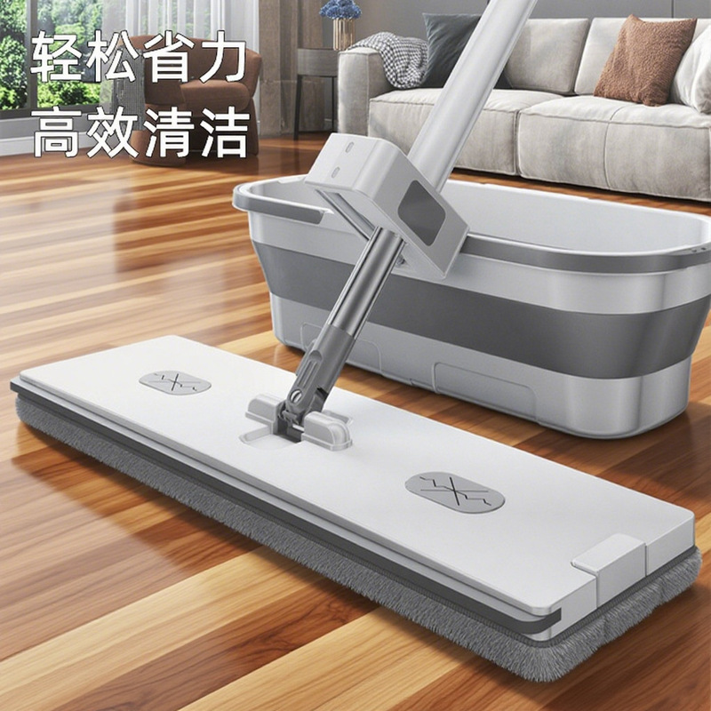 Mop for Home Use, One-Step Clean, Hands-Free, Absorbent Cloth, Lazy Mop with Bucket, Automatic Dehydration, Thickened Handle, Flat Mop