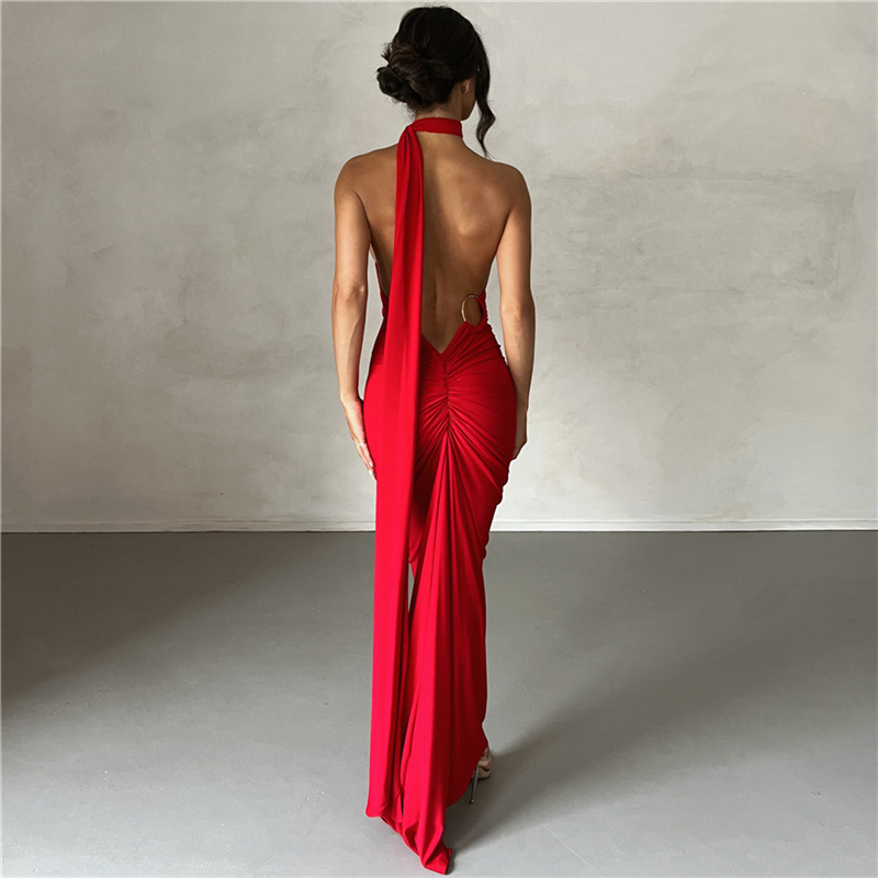 Summer Women Clothing Sexy Backless Halter Sheath Slim Fit Evening Dress  Dress for Women | FondMart