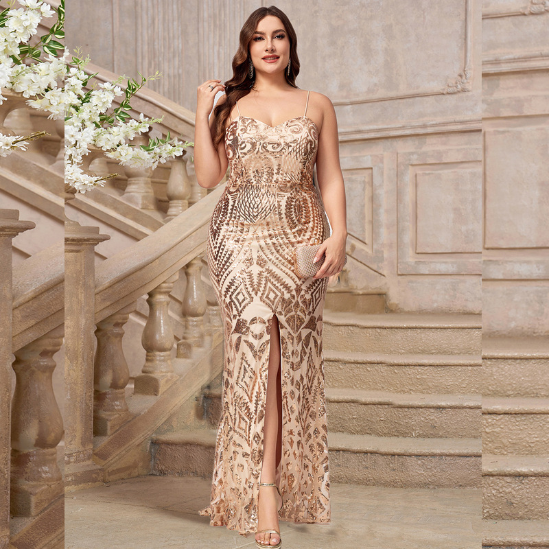 plus size Women's Sling Evening Dress Sequins Deluxe Evening Dress 2024 New Elegant Slimming Fishtail Dress Party plus size Women's Sling Evening Dress Sequins Deluxe Evening Dress 2024 New Elegant Slimming Fishtail Dress Party