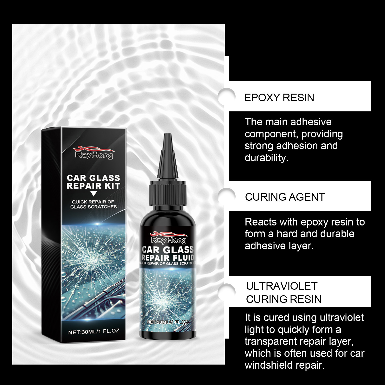 Rayhong Car Repair Kit Windshield Window Crack Care Solution to Improve Vision Clarity Tool