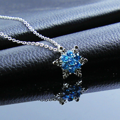 Frozen Snowflake Necklace Children's Gemstone Jewelry Princess Elsa Crystal Pendant Silver Jewelry Girls