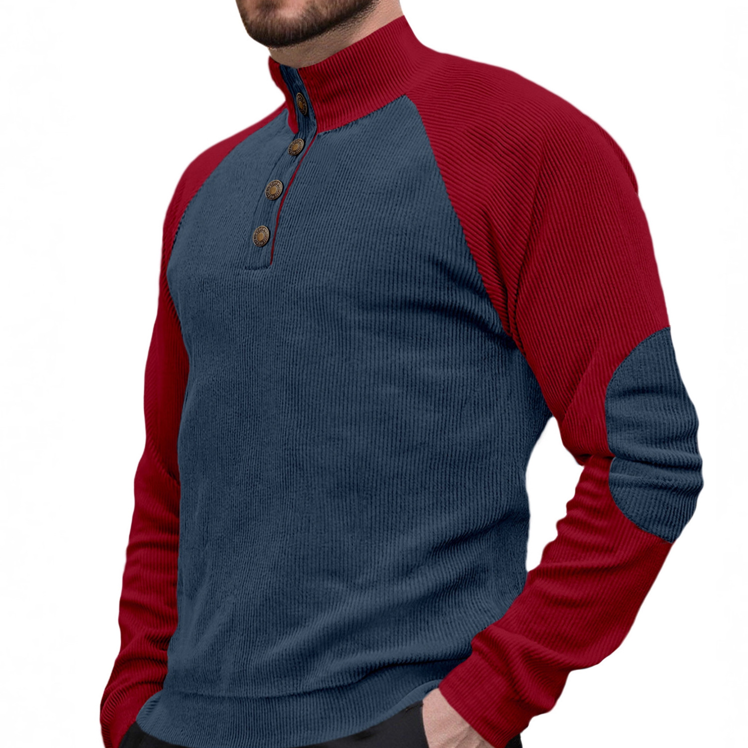 Nuevo transfronterizo de tamaño europeo primavera y otoño nuevo hombre al aire libre manga de hombro cuello de pie casual suelta camiseta de cameltoe de manga larga