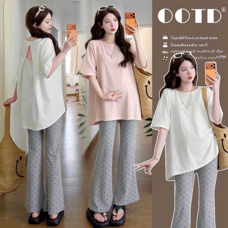 New Summer Outfit for Pregnant Women 2026 New Style Pure Cotton Long Top + Nine-Point Polka Dot Pants Set New Summer Outfit for Pregnant Women 2026 New Style Pure Cotton Long Top + Nine-Point Polka Dot Pants Set